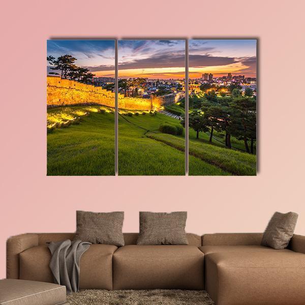 Hwaseong Fortress At Sunset Canvas Wall Art-3 Horizontal-Gallery Wrap-37" x 24"-Tiaracle
