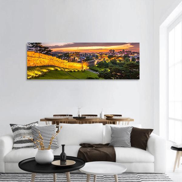 Hwaseong Fortress In Sunset Panoramic Canvas Wall Art-1 Piece-36" x 12"-Tiaracle
