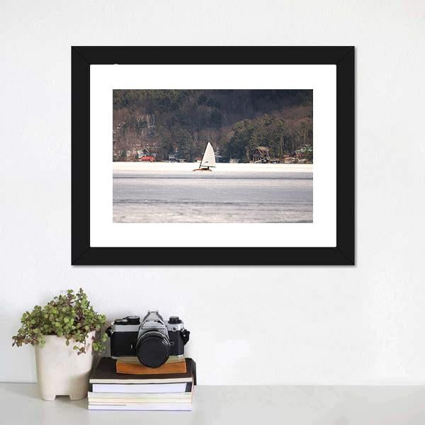 Ice Boat Racing On Lake George Canvas Wall Art-1 Piece-Framed Print-20" x 16"-Tiaracle