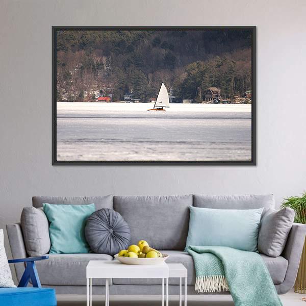 Ice Boat Racing On Lake George Canvas Wall Art-5 Horizontal-Gallery Wrap-22" x 12"-Tiaracle