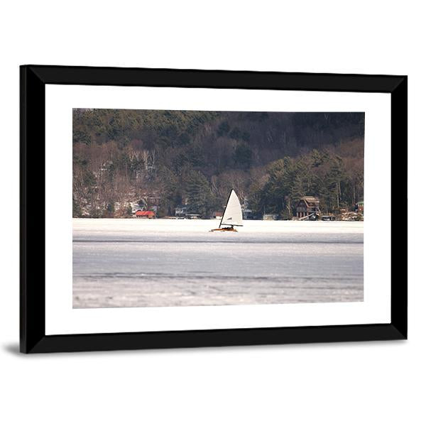 Ice Boat Racing On Lake George Canvas Wall Art-3 Horizontal-Gallery Wrap-25" x 16"-Tiaracle