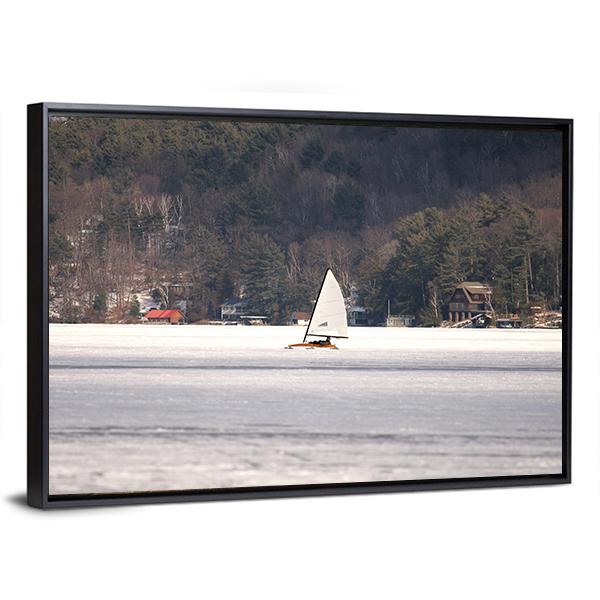Ice Boat Racing On Lake George Canvas Wall Art-5 Horizontal-Gallery Wrap-22" x 12"-Tiaracle