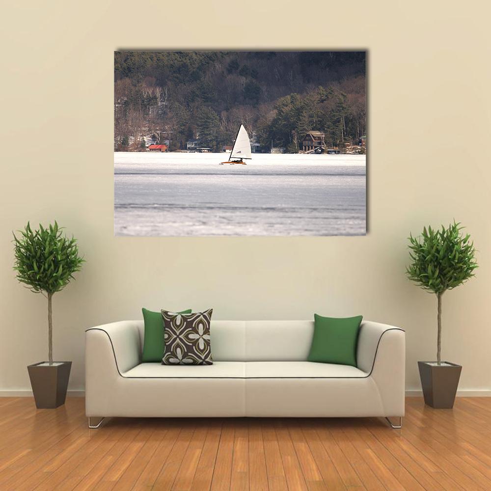 Ice Boat Racing On Lake George Canvas Wall Art-5 Star-Gallery Wrap-42" x 21"-Tiaracle