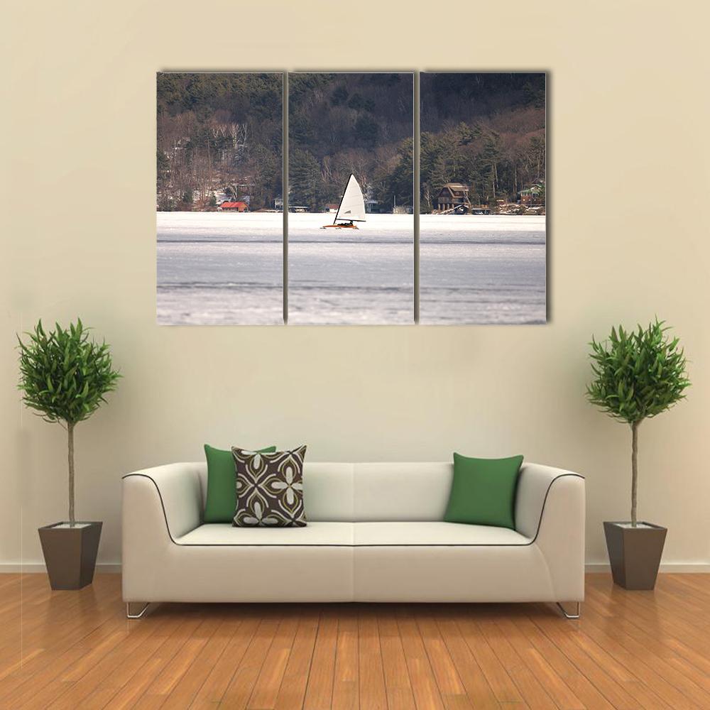 Ice Boat Racing On Lake George Canvas Wall Art-3 Horizontal-Gallery Wrap-25" x 16"-Tiaracle