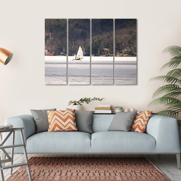 Ice Boat Racing On Lake George Canvas Wall Art-4 Horizontal-Gallery Wrap-34" x 24"-Tiaracle