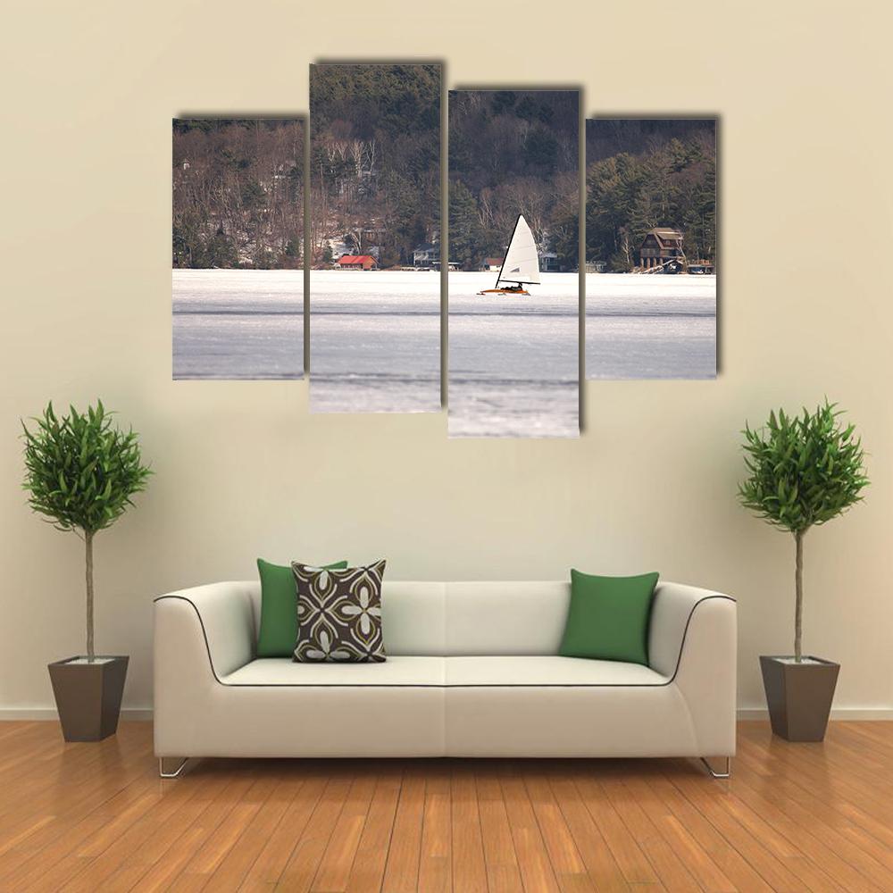 Ice Boat Racing On Lake George Canvas Wall Art-4 Pop-Gallery Wrap-34" x 20"-Tiaracle