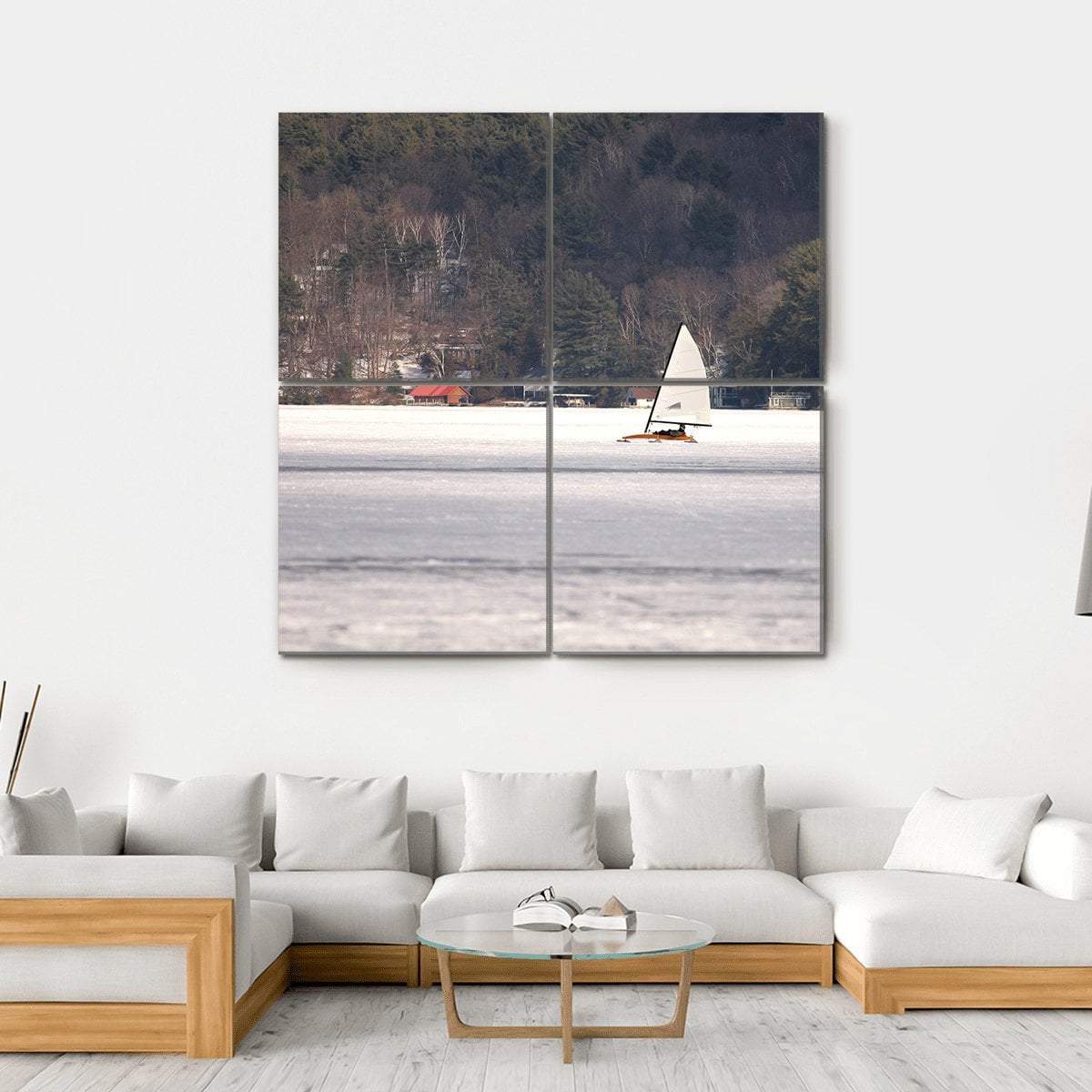 Ice Boat Racing On Lake George Canvas Wall Art-4 Square-Gallery Wrap-17" x 17"-Tiaracle