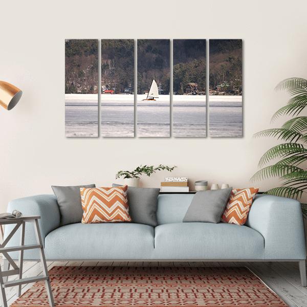 Ice Boat Racing On Lake George Canvas Wall Art-5 Horizontal-Gallery Wrap-22" x 12"-Tiaracle