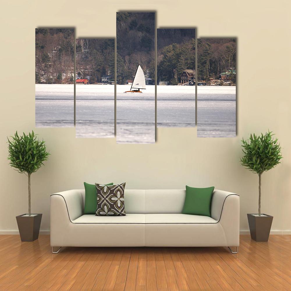 Ice Boat Racing On Lake George Canvas Wall Art-5 Pop-Gallery Wrap-32" x 21"-Tiaracle