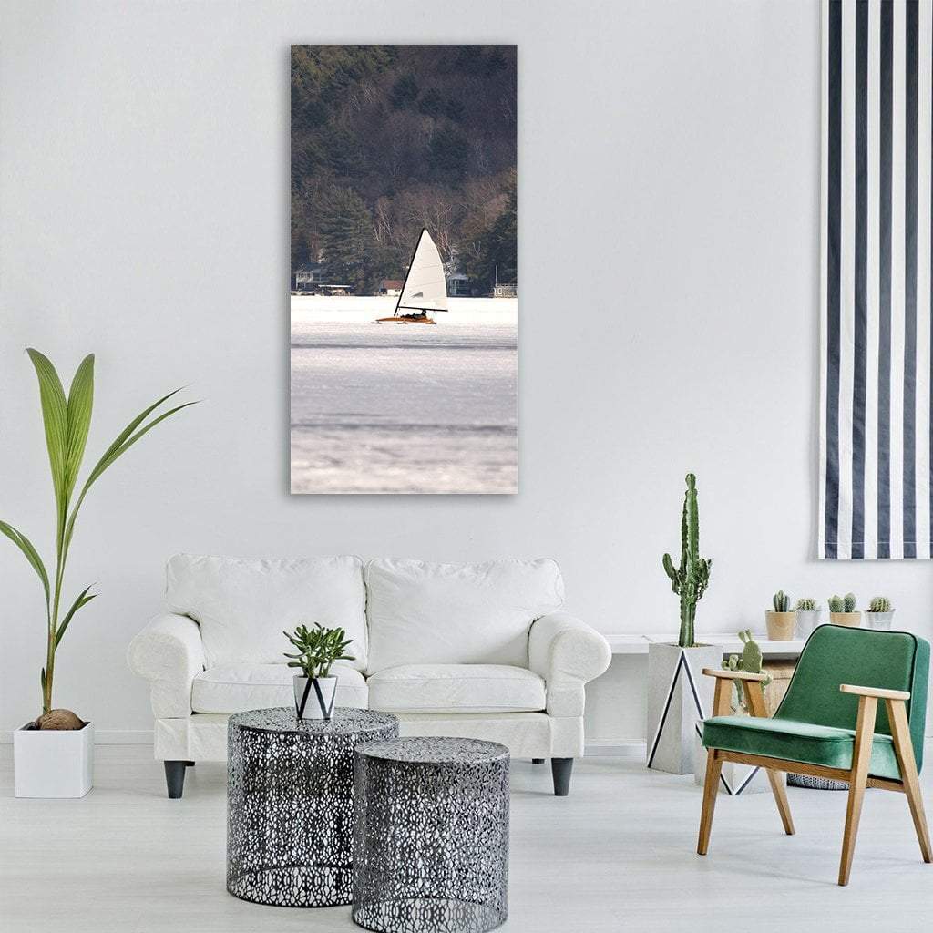 Ice Boat Racing On Lake George Vertical Canvas Wall Art-1 Vertical-Gallery Wrap-12" x 24"-Tiaracle