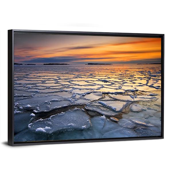 Ice Floats In Sea Coast Canvas Wall Art-3 Horizontal-Gallery Wrap-25" x 16"-Tiaracle