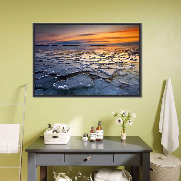 Ice Floats In Sea Coast Canvas Wall Art-1 Piece-Floating Frame-24" x 16"-Tiaracle