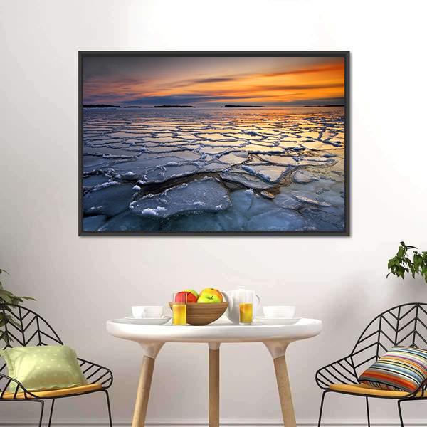 Ice Floats In Sea Coast Canvas Wall Art-3 Horizontal-Gallery Wrap-25" x 16"-Tiaracle