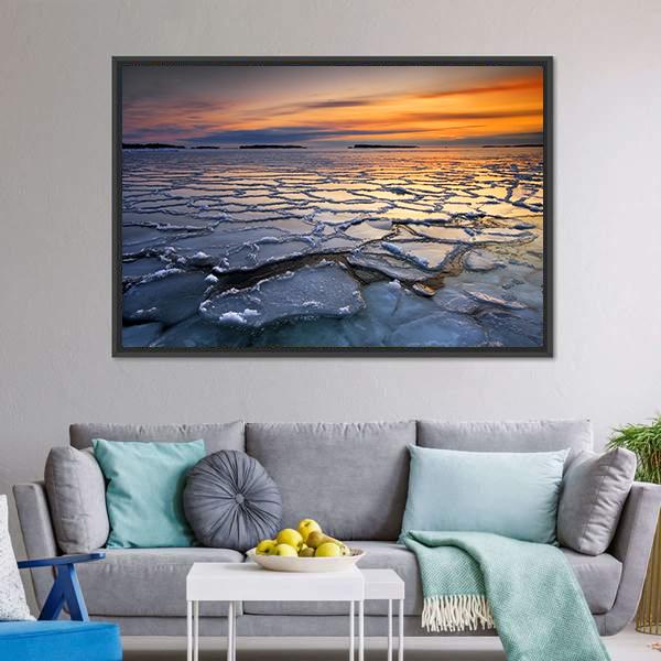Ice Floats In Sea Coast Canvas Wall Art-3 Horizontal-Gallery Wrap-25" x 16"-Tiaracle