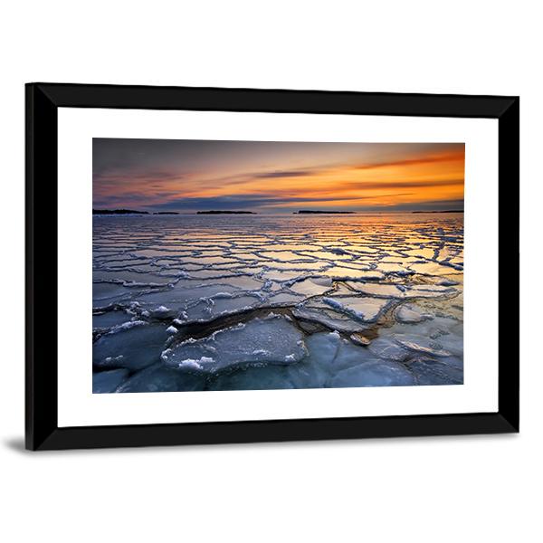 Ice Floats In Sea Coast Canvas Wall Art-3 Horizontal-Gallery Wrap-25" x 16"-Tiaracle