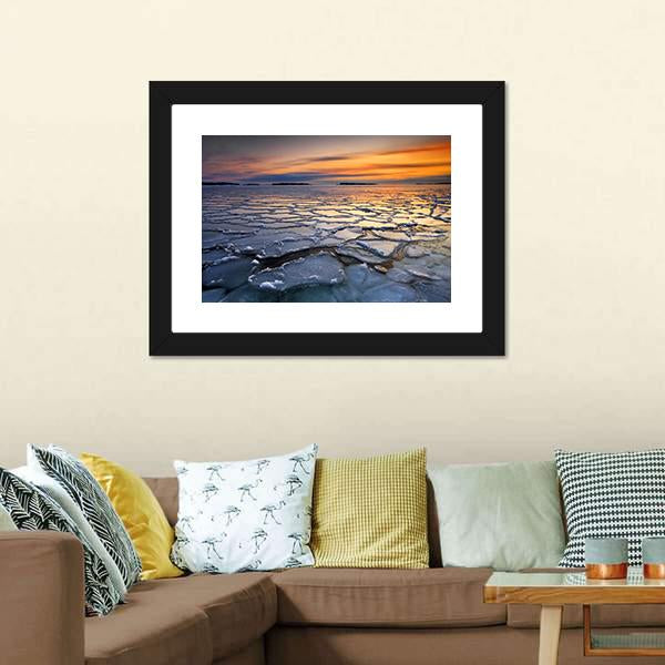 Ice Floats In Sea Coast Canvas Wall Art-3 Horizontal-Gallery Wrap-25" x 16"-Tiaracle