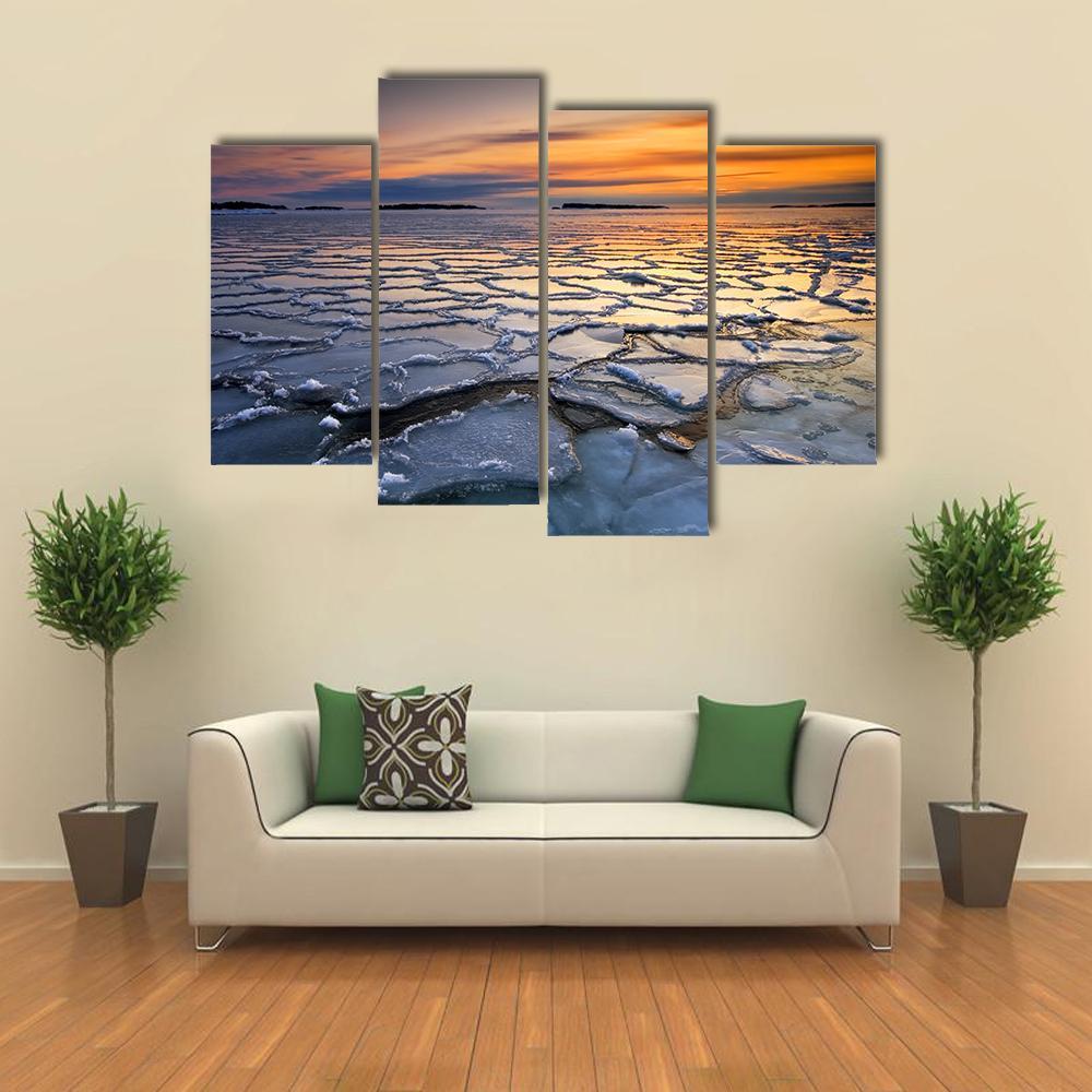 Ice Floats In Sea Coast Canvas Wall Art-4 Pop-Gallery Wrap-50" x 32"-Tiaracle