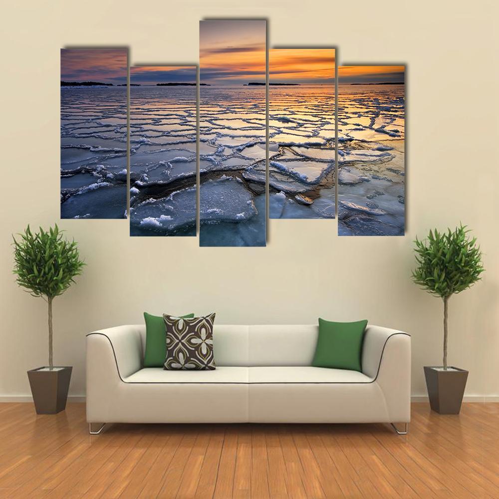 Ice Floats In Sea Coast Canvas Wall Art-5 Star-Gallery Wrap-62" x 32"-Tiaracle