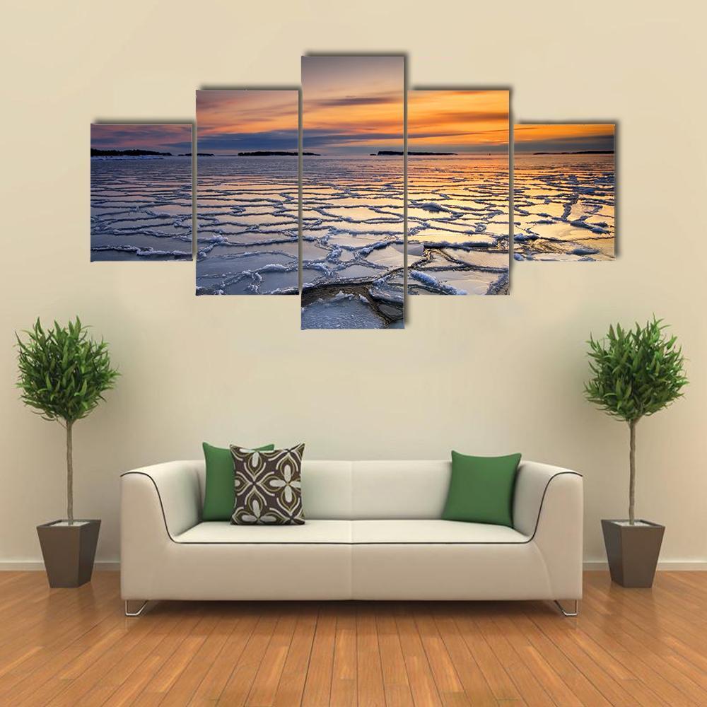 Ice Floats In Sea Coast Canvas Wall Art-5 Star-Gallery Wrap-62" x 32"-Tiaracle