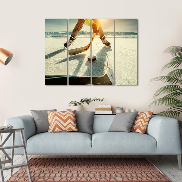 Ice Hockey Game Moment Canvas Wall Art-4 Horizontal-Gallery Wrap-34" x 24"-Tiaracle