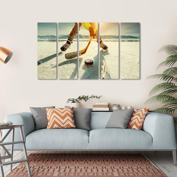 Ice Hockey Game Moment Canvas Wall Art-5 Horizontal-Gallery Wrap-22" x 12"-Tiaracle