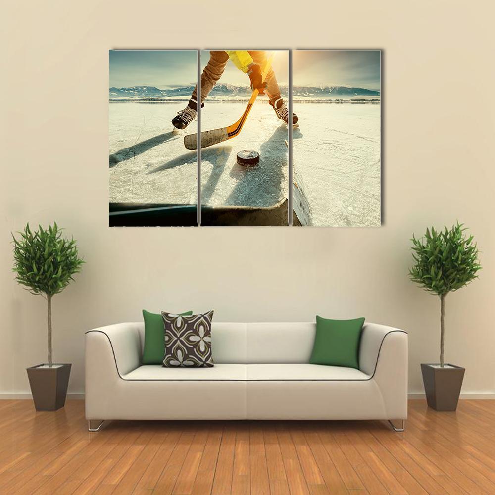 Ice Hockey Game Moment Canvas Wall Art-3 Horizontal-Gallery Wrap-37" x 24"-Tiaracle