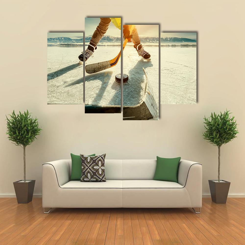Ice Hockey Game Moment Canvas Wall Art-4 Pop-Gallery Wrap-50&quot; x 32&quot;-Tiaracle