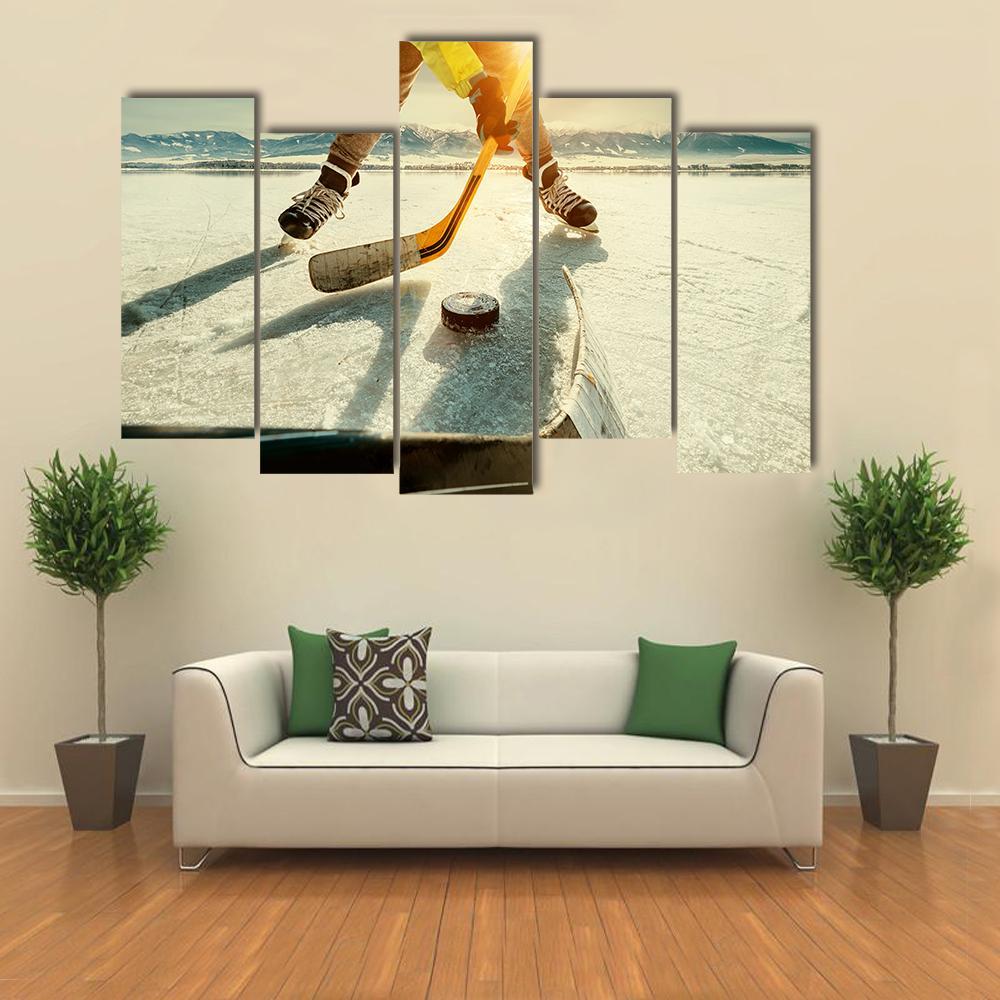 Ice Hockey Game Moment Canvas Wall Art-5 Pop-Gallery Wrap-47&quot; x 32&quot;-Tiaracle