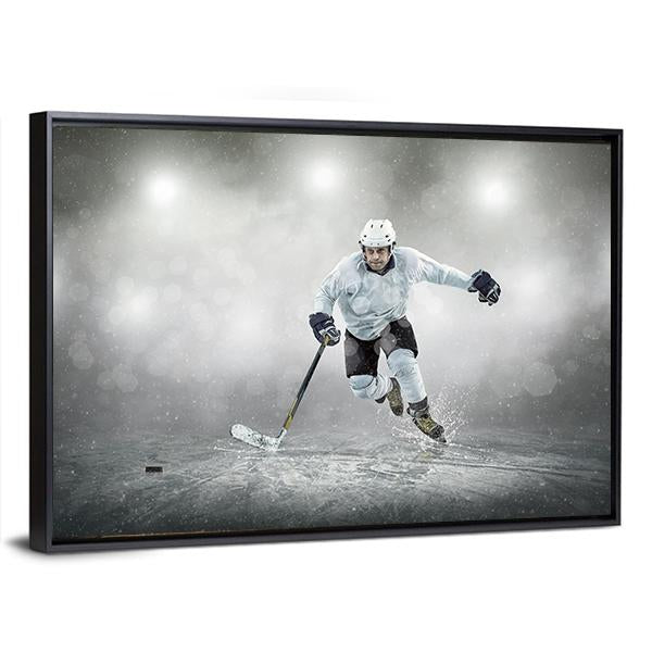 Ice Hockey Player In Action Canvas Wall Art-3 Horizontal-Gallery Wrap-25" x 16"-Tiaracle