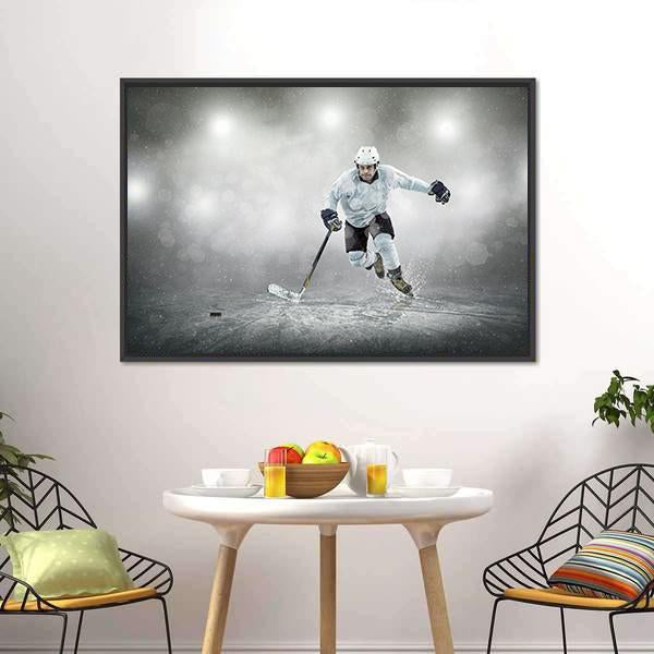 Ice Hockey Player In Action Canvas Wall Art-3 Horizontal-Gallery Wrap-25" x 16"-Tiaracle