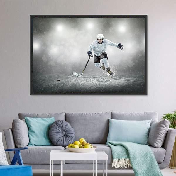 Ice Hockey Player In Action Canvas Wall Art-3 Horizontal-Gallery Wrap-25" x 16"-Tiaracle