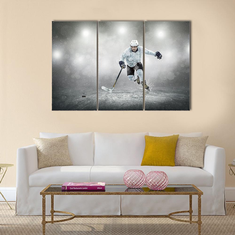 Ice Hockey Player In Action Canvas Wall Art-3 Horizontal-Gallery Wrap-37" x 24"-Tiaracle