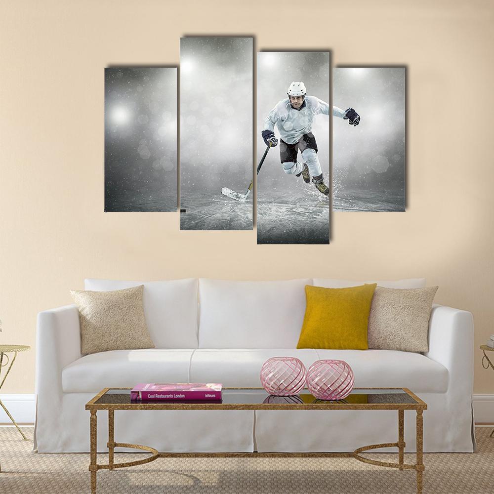 Ice Hockey Player In Action Canvas Wall Art-4 Pop-Gallery Wrap-50" x 32"-Tiaracle