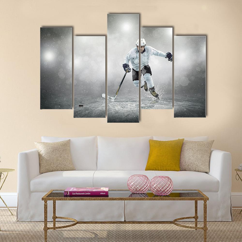 Ice Hockey Player In Action Canvas Wall Art-5 Pop-Gallery Wrap-47" x 32"-Tiaracle