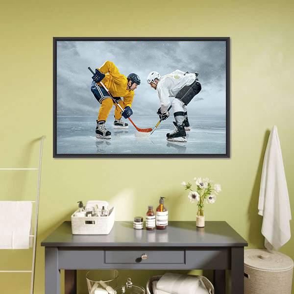 Ice Hockey Player On The Ice Canvas Wall Art-1 Piece-Floating Frame-24" x 16"-Tiaracle