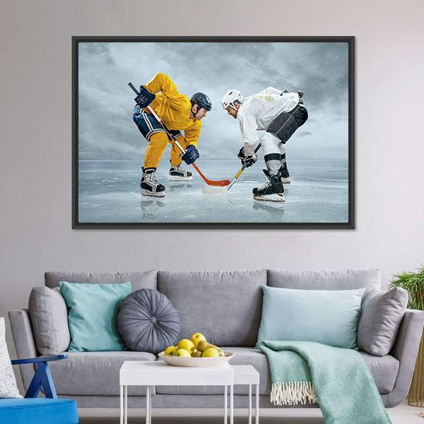 Ice Hockey Player On The Ice Canvas Wall Art-3 Horizontal-Gallery Wrap-25" x 16"-Tiaracle