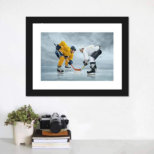 Ice Hockey Player On The Ice Canvas Wall Art-1 Piece-Framed Print-20" x 16"-Tiaracle
