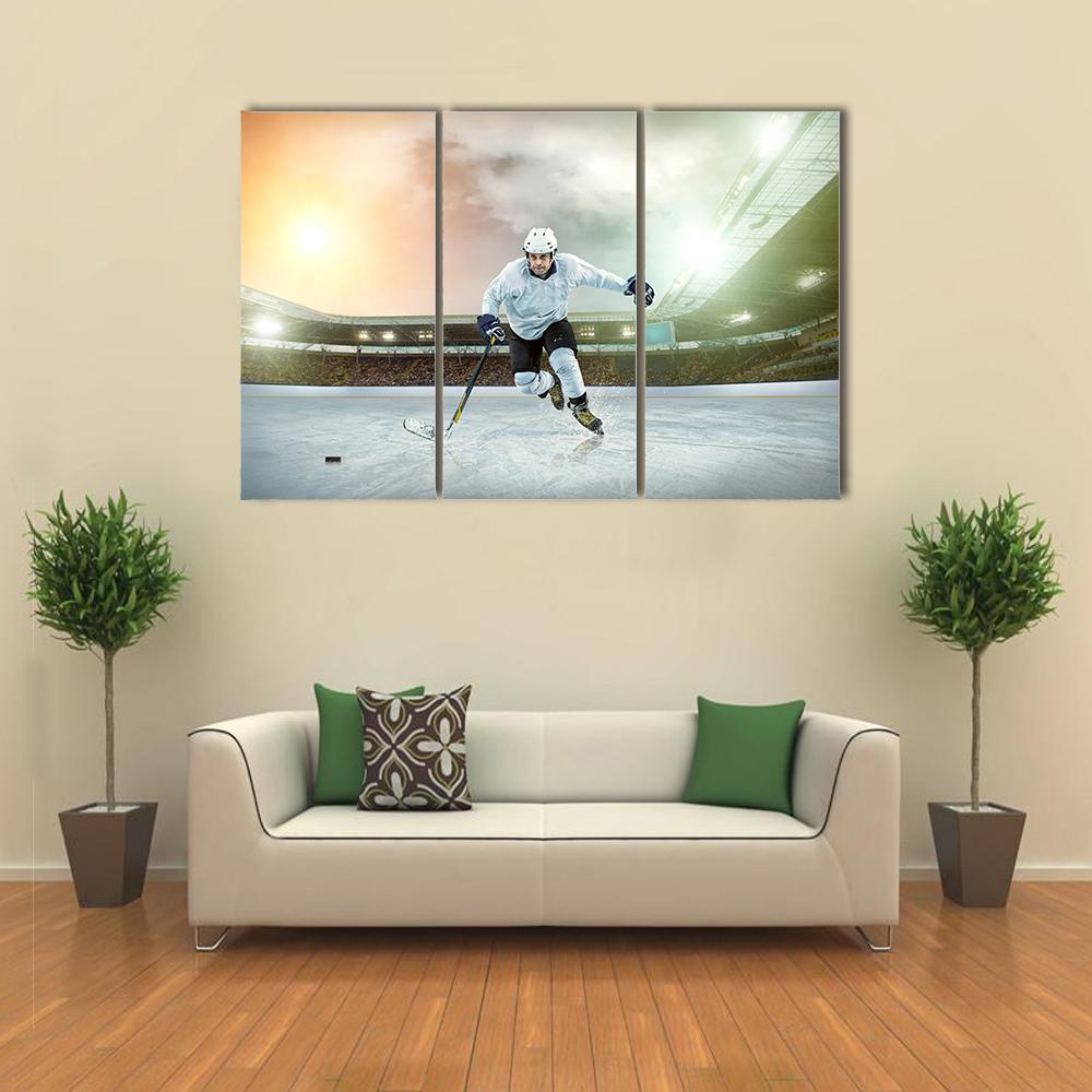Ice Hockey Player On The Ice Canvas Wall Art-3 Horizontal-Gallery Wrap-37" x 24"-Tiaracle