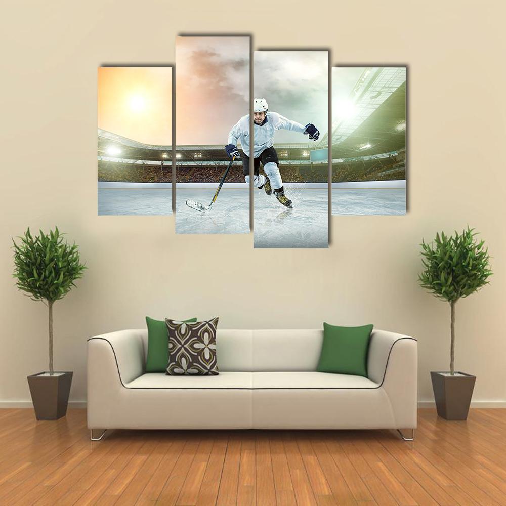 Ice Hockey Player On The Ice Canvas Wall Art-4 Pop-Gallery Wrap-50" x 32"-Tiaracle