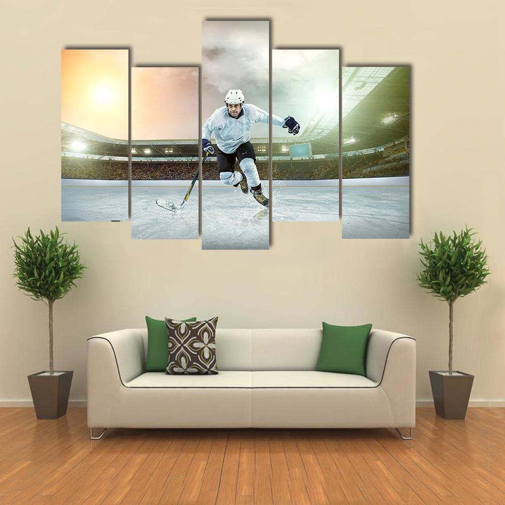 Ice Hockey Player On The Ice Canvas Wall Art-5 Pop-Gallery Wrap-47" x 32"-Tiaracle