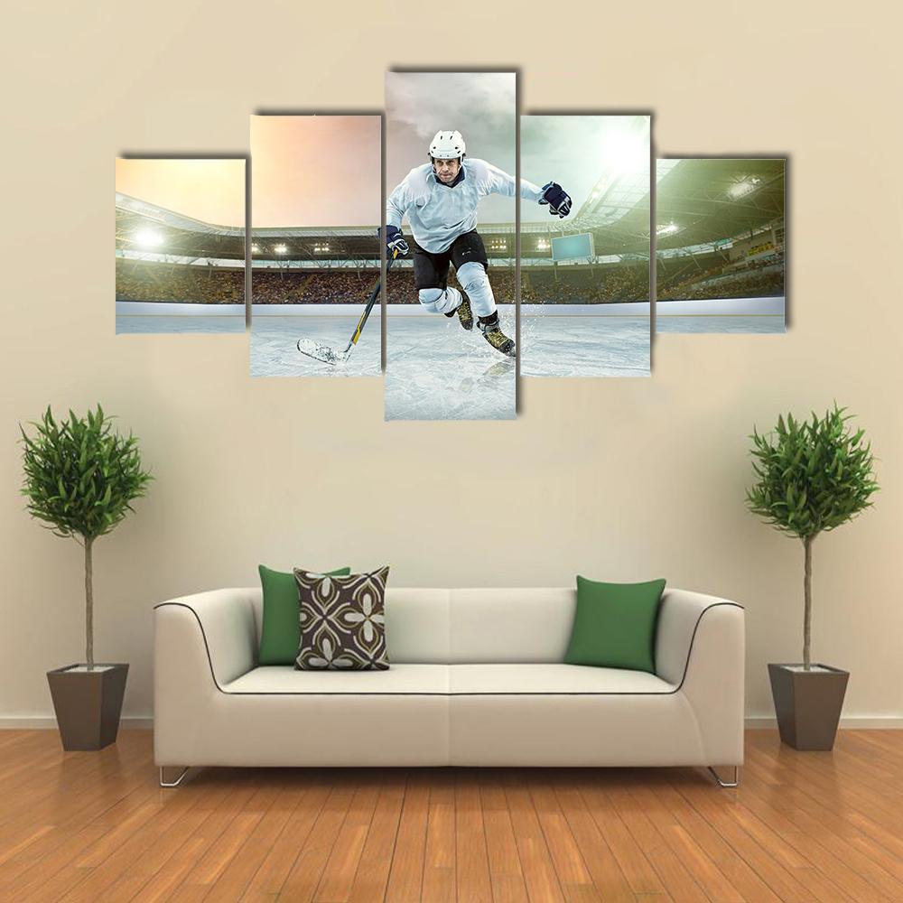 Ice Hockey Player On The Ice Canvas Wall Art-5 Star-Gallery Wrap-62" x 32"-Tiaracle