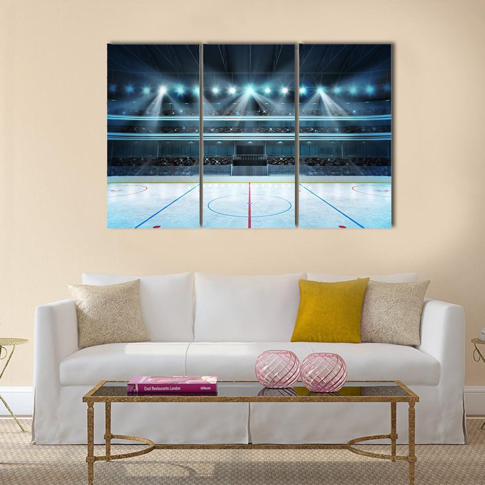 Ice Hockey Sport Arena Canvas Wall Art-3 Horizontal-Gallery Wrap-37&quot; x 24&quot;-Tiaracle