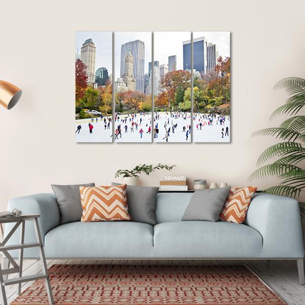 Ice Skaters Having Fun NY Canvas Wall Art-4 Horizontal-Gallery Wrap-34" x 24"-Tiaracle