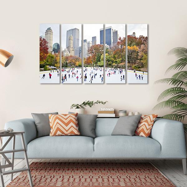 Ice Skaters Having Fun NY Canvas Wall Art-5 Horizontal-Gallery Wrap-22" x 12"-Tiaracle