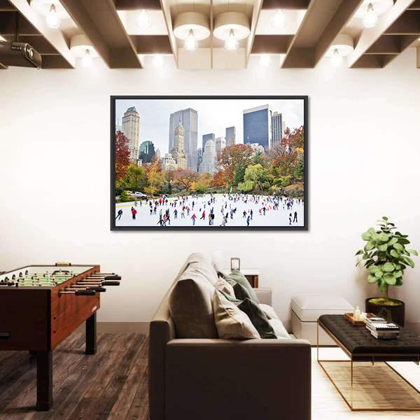 Ice Skaters Having Fun NY Canvas Wall Art-5 Horizontal-Gallery Wrap-22" x 12"-Tiaracle