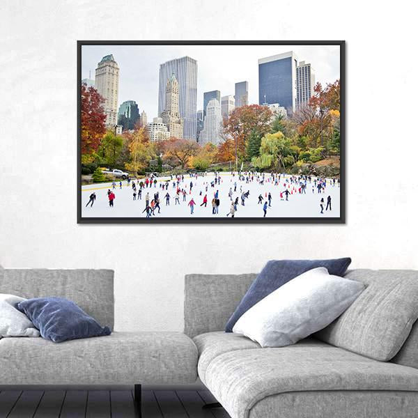 Ice Skaters Having Fun NY Canvas Wall Art-5 Horizontal-Gallery Wrap-22" x 12"-Tiaracle