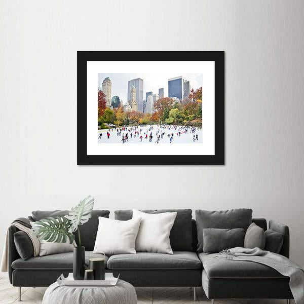 Ice Skaters Having Fun NY Canvas Wall Art-5 Horizontal-Gallery Wrap-22" x 12"-Tiaracle