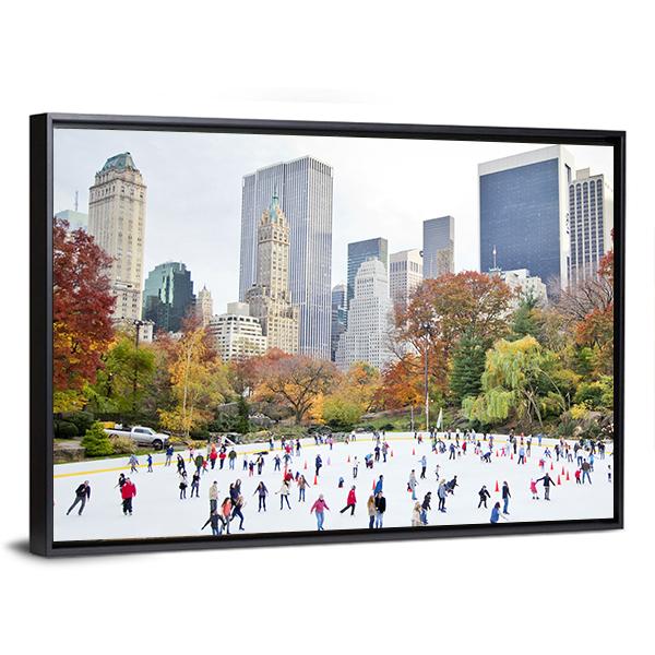Ice Skaters Having Fun NY Canvas Wall Art-5 Horizontal-Gallery Wrap-22" x 12"-Tiaracle