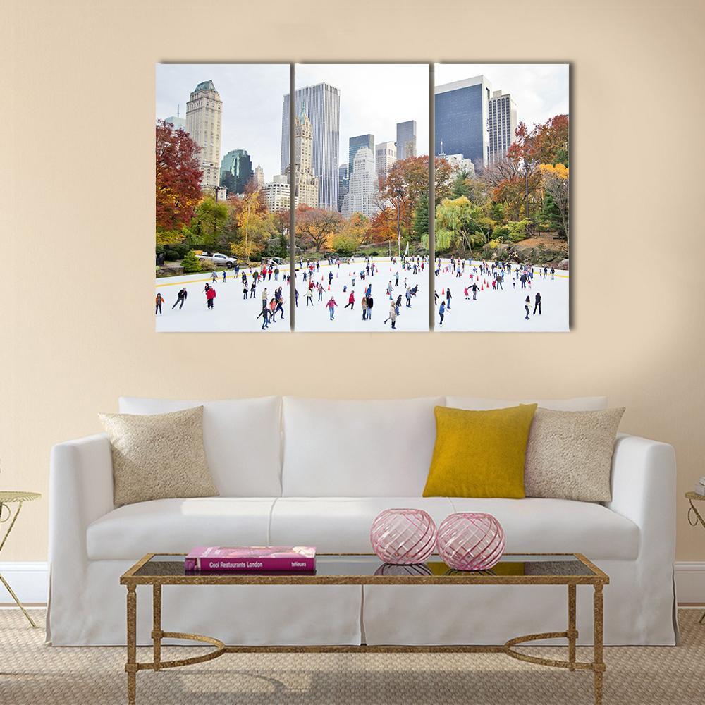 Ice Skaters Having Fun NY Canvas Wall Art-3 Horizontal-Gallery Wrap-37" x 24"-Tiaracle