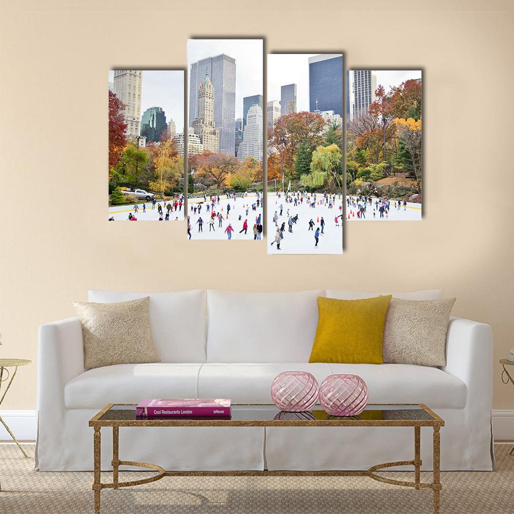 Ice Skaters Having Fun NY Canvas Wall Art-4 Pop-Gallery Wrap-50" x 32"-Tiaracle